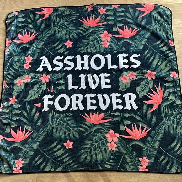 ASSHOLES LIVE FOREVER Polyester Fuzzy Floral Patterned Throw Blanket